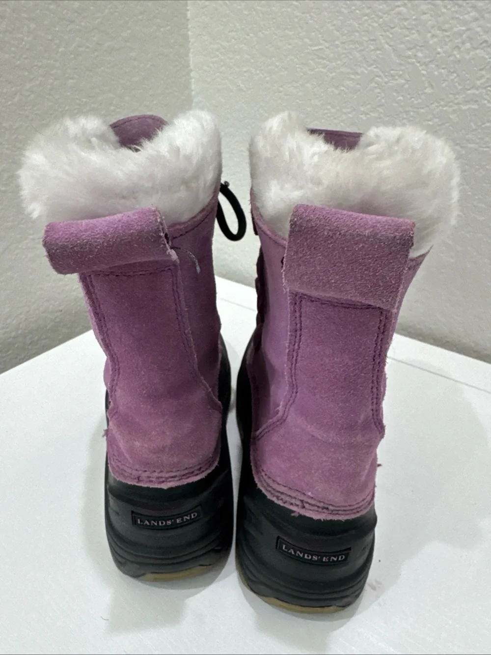 Lands’ End Girls Snow Boots Size 3 Purple Suede Faux Fur Winter Waterproof EU 34